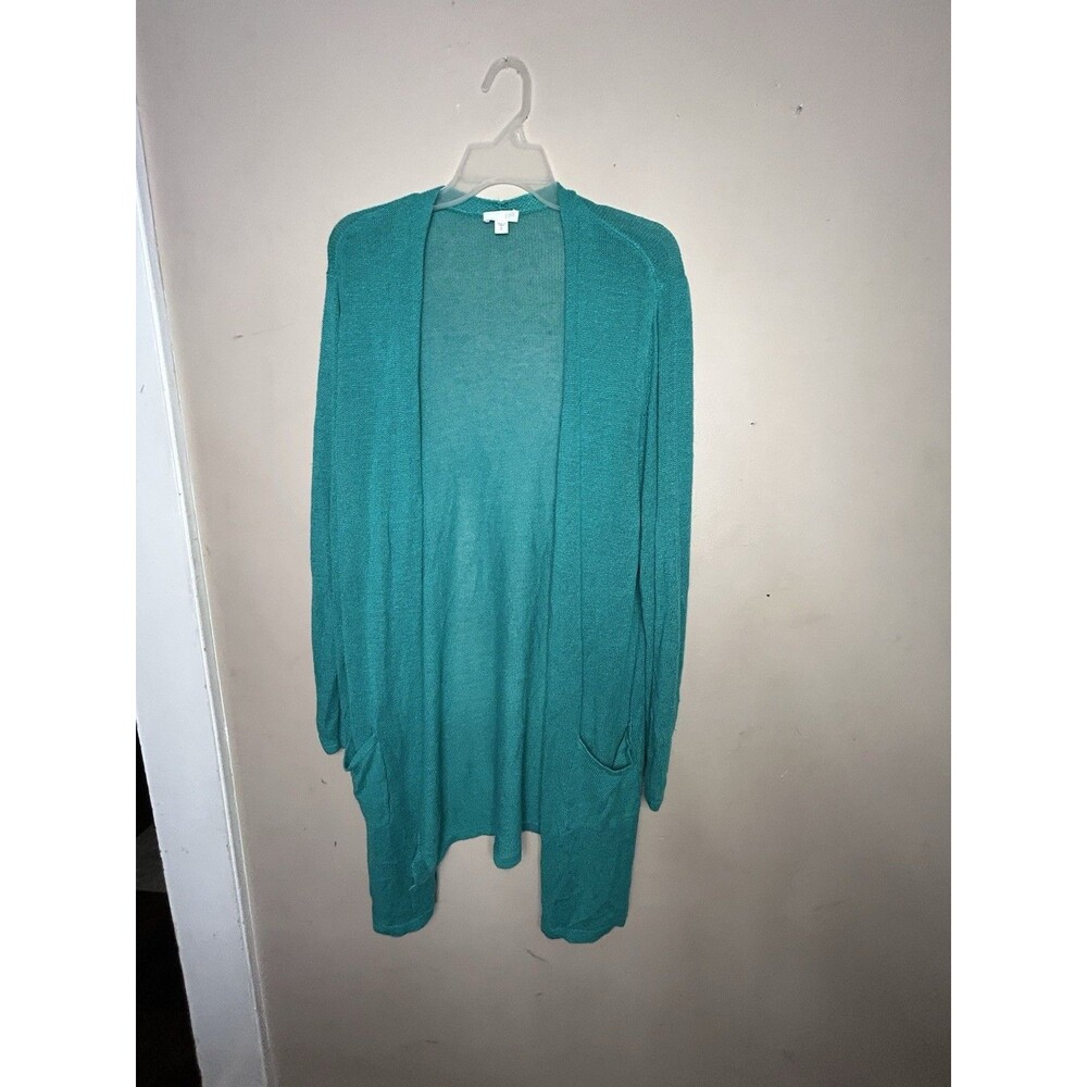 J. Jill Aqua Green Knit Open Face Long Cardigan Sweater with Pockets SizeXL